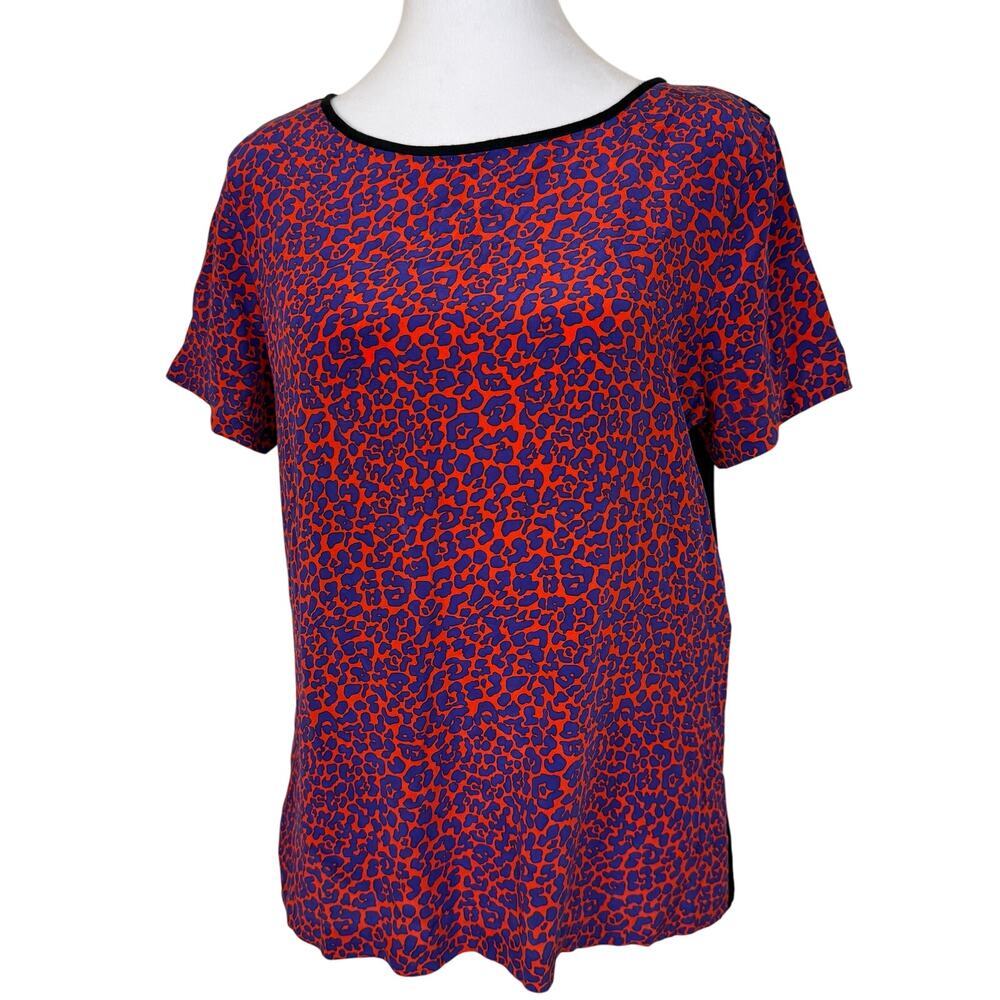 Diane Von Furstenberg Animal Print Silk Top Red Blue Dopamine Dressing 10 EUC